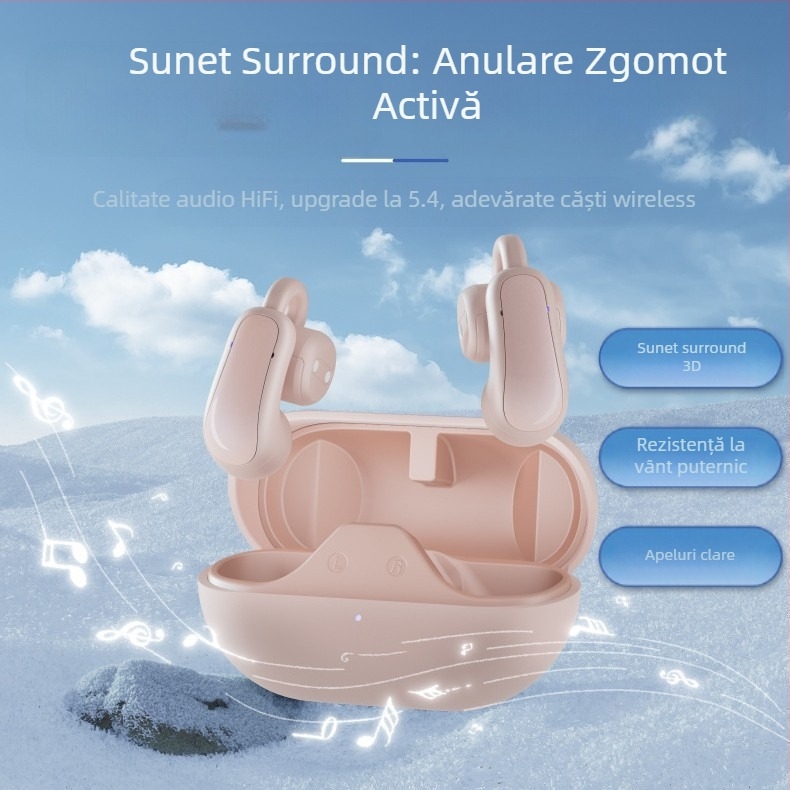 Căști Bluetooth cu clips pentru urechi, adevărate fără fir cu anulare zgomot, rază 10 m, Bluetooth 5.3, design cu clips, stereo, autonomie 4–8 ore