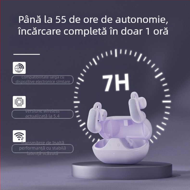 Căști Bluetooth cu clips pentru urechi, adevărate fără fir cu anulare zgomot, rază 10 m, Bluetooth 5.3, design cu clips, stereo, autonomie 4–8 ore