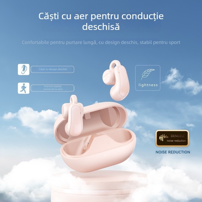 Căști Bluetooth cu clips pentru urechi, adevărate fără fir cu anulare zgomot, rază 10 m, Bluetooth 5.3, design cu clips, stereo, autonomie 4–8 ore