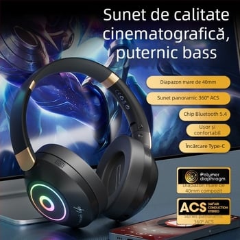 Căști de gaming Yinshuer - pliabile, Bluetooth 5.4, rază de 10 m, autonomie a bateriei peste 8 ore, latență scăzută pentru esports