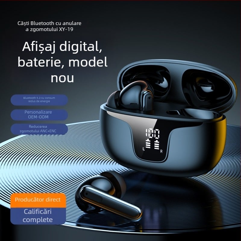Căști True Wireless Bluetooth cu anulare ANC/ENC, afișaj digital, Bluetooth 5.3, rază de 10 m, IPX4 rezistente la apă