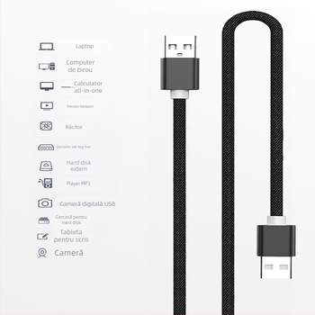 Cablu USB de date cu conectori USB-A masculini dublu, împletit, încărcare rapidă, transfer de date pentru hard disk extern