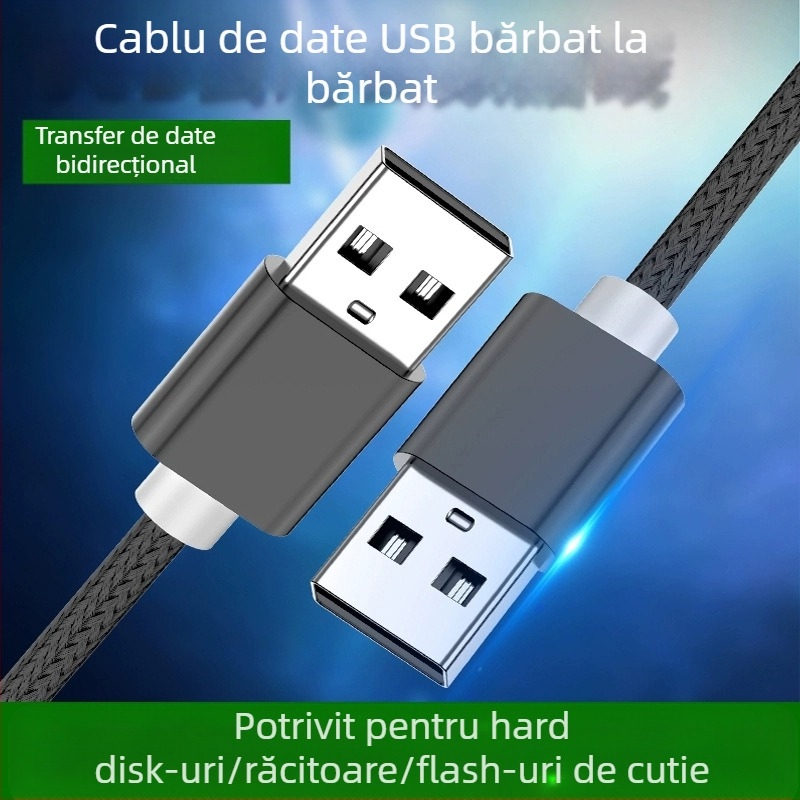 Cablu USB de date cu conectori USB-A masculini dublu, împletit, încărcare rapidă, transfer de date pentru hard disk extern