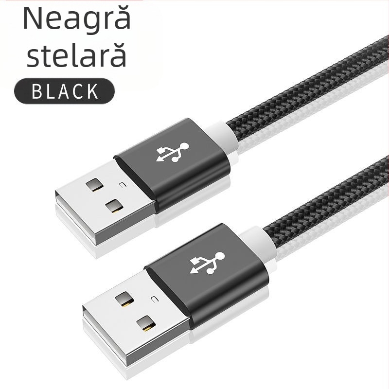 Cablu USB de date cu conectori USB-A masculini dublu, împletit, încărcare rapidă, transfer de date pentru hard disk extern