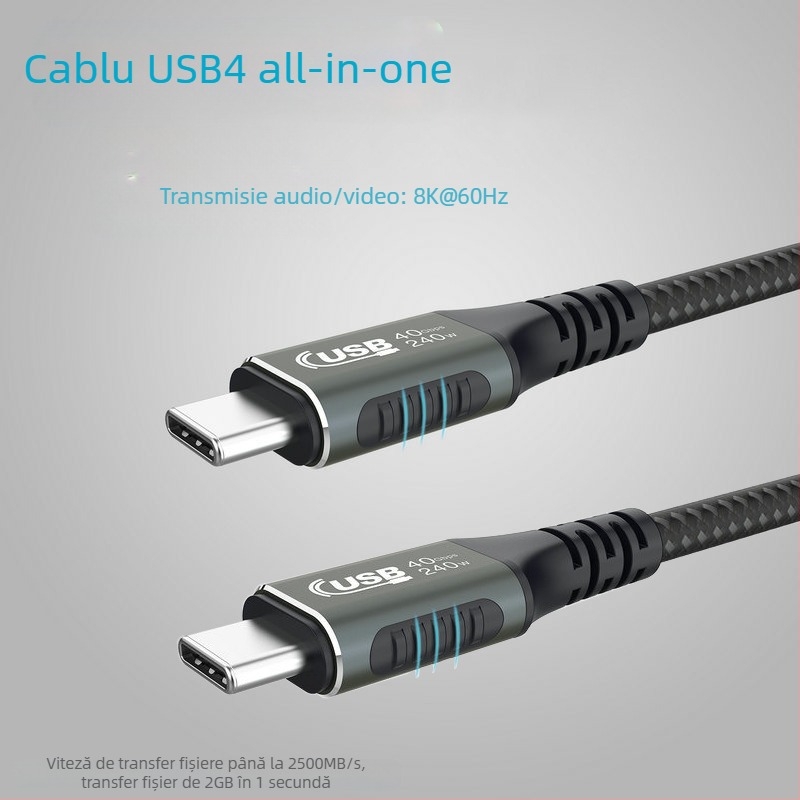 Cablu de date USB-C USB4 Thunderbolt 4, 8K@60Hz, lungime 0.15–3 m