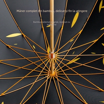 Umbrelă publicitară cu mâner lung, ramă din fibră cu 16 brațe, tijă și mâner din lemn, țesătură 190T, deschidere automată, imprimare logo disponibilă