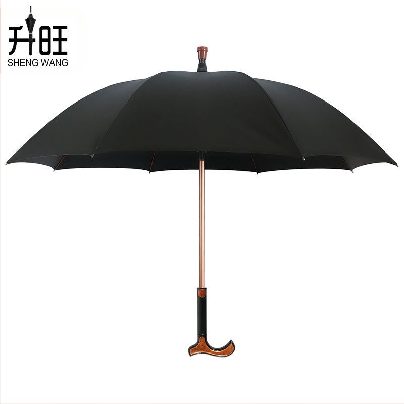Umbrelă-baston multifuncțională pentru vârstnici, deschidere automată, cadru din aliaj cu 8 brațe, mâner din lemn solid, acoperire din poliester 190T, protecție UV UPF > 50