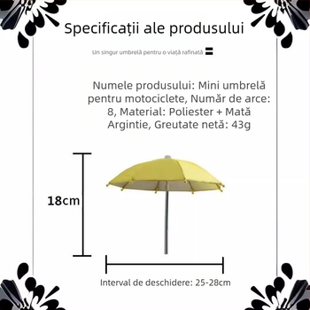 Umbrelă fără mâner, mini umbrelă de soare, cadru din fier cu 8 brațe, țesătură poliester 210T, UPF > 50