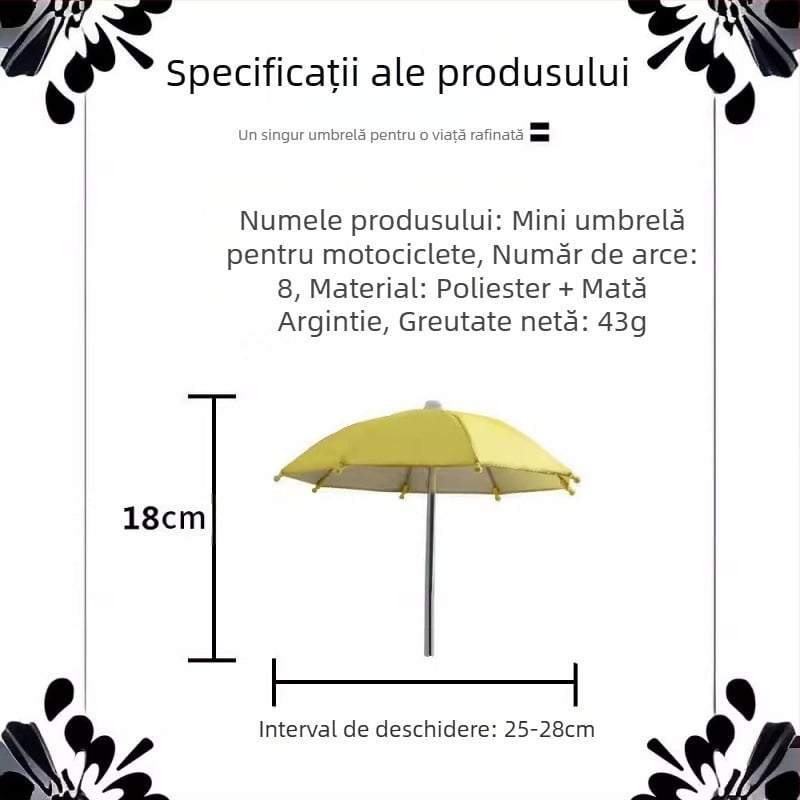 Umbrelă fără mâner, mini umbrelă de soare, cadru din fier cu 8 brațe, țesătură poliester 210T, UPF > 50