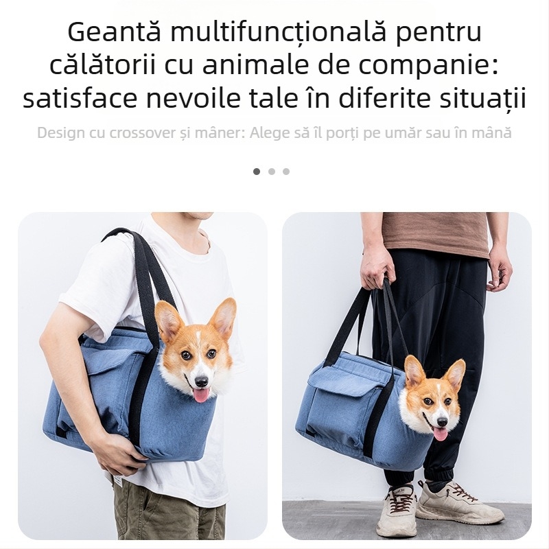 Geantă de transport pentru animale de companie – pisici și câini, pentru toate sezoanele; cu două straturi, pliabilă și portabilă, din in