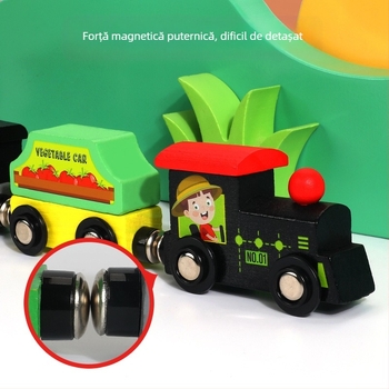 Trenuleț magnetic din lemn și set de blocuri de construcție pentru copii 0–3 ani — lemn, vopsea pe bază de apă, personalizare logo
