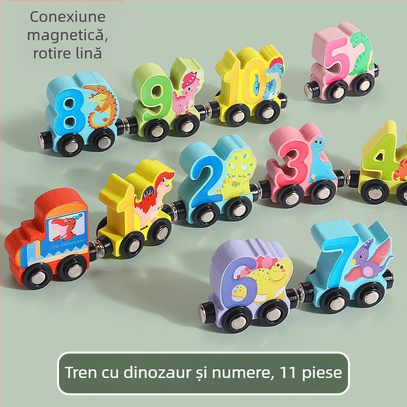 Trenuleț magnetic din lemn și set de blocuri de construcție pentru copii 0–3 ani — lemn, vopsea pe bază de apă, personalizare logo