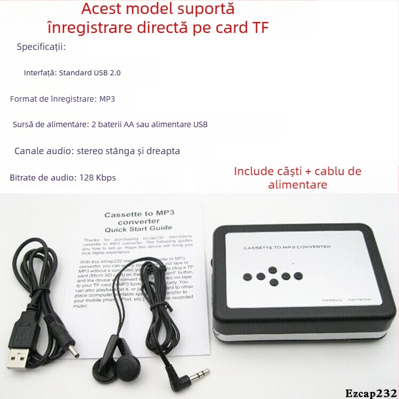 Convertor USB pentru casete Ezcap218 pentru conversia Walkman casetelor în MP3 pe USB