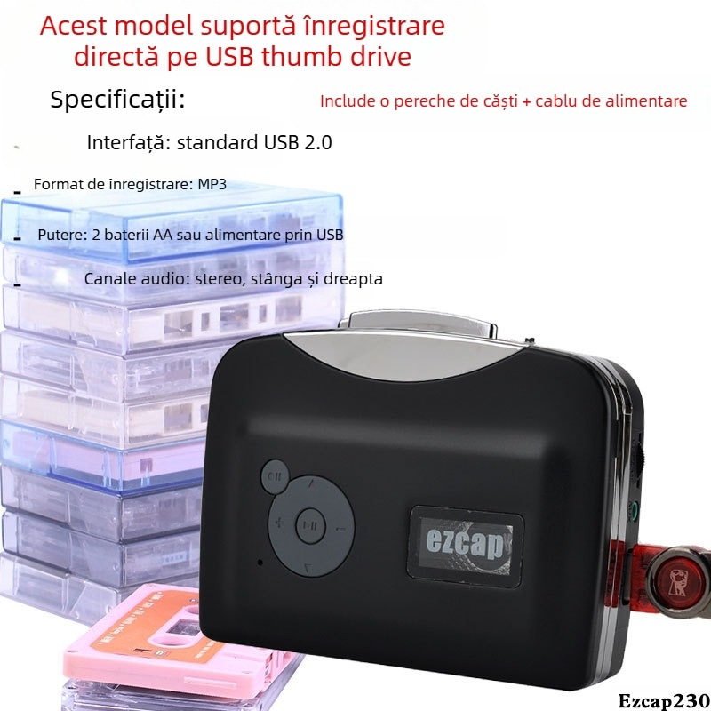 Convertor USB pentru casete Ezcap218 pentru conversia Walkman casetelor în MP3 pe USB