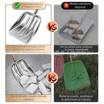 Lopata de zăpadă din oțel inoxidabil, mâner din lemn, model XC