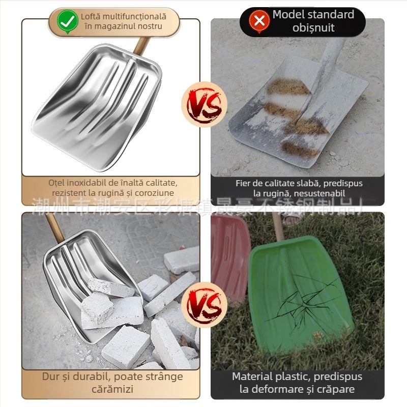 Lopata de zăpadă din oțel inoxidabil, mâner din lemn, model XC