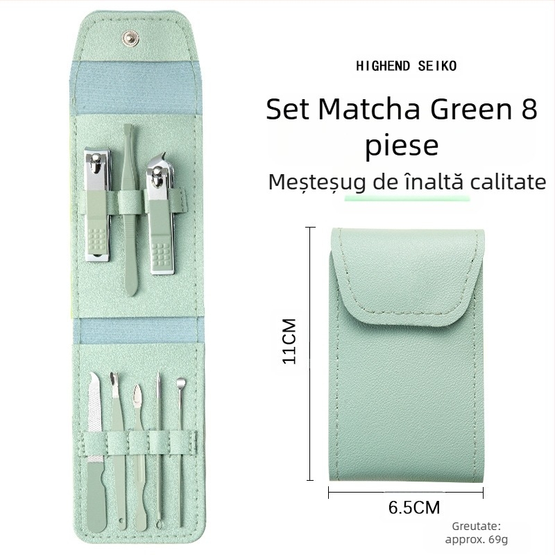 Set 16 piese pentru manichiură și pedichiură, cu husă pliabilă, din oțel carbon