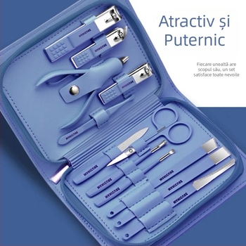 Set de instrumente pentru manichiură din oțel inoxidabil, 12 piese, clește de unghii cu unghi, portabil pentru uz casnic