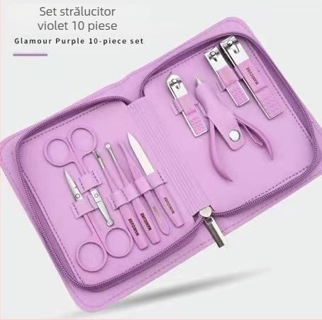 Set de instrumente pentru manichiură din oțel inoxidabil, 12 piese, clește de unghii cu unghi, portabil pentru uz casnic