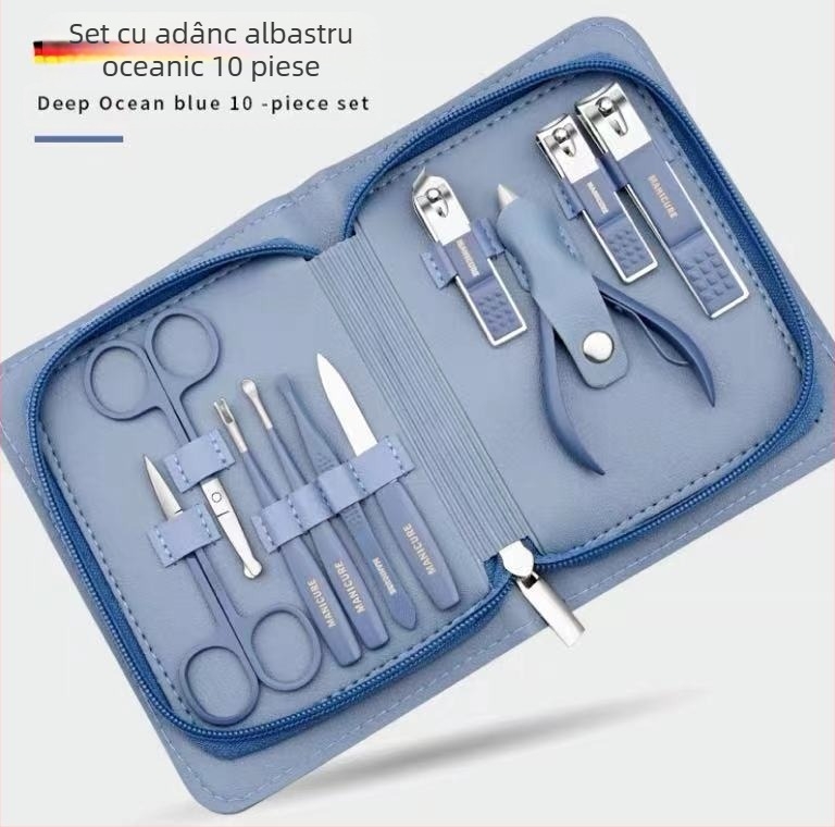 Set de instrumente pentru manichiură din oțel inoxidabil, 12 piese, clește de unghii cu unghi, portabil pentru uz casnic