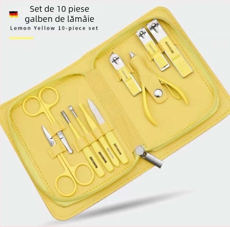 Set de instrumente pentru manichiură din oțel inoxidabil, 12 piese, clește de unghii cu unghi, portabil pentru uz casnic