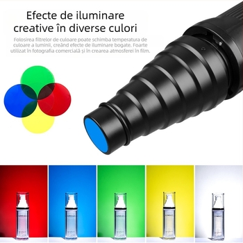 Tubă Beam Light pentru bliț fotografic - aliaj de aluminiu, compatibil universal, Model: Beam Light Tube, Greutate 0,21 kg