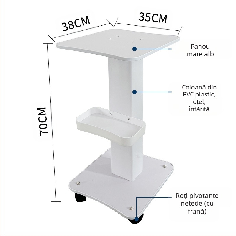 Carucior staționar pentru instrumente de înfrumusețare, destinat saloanelor comerciale, raft de depozitare pe bază, IPX0, fără baterie încorporată