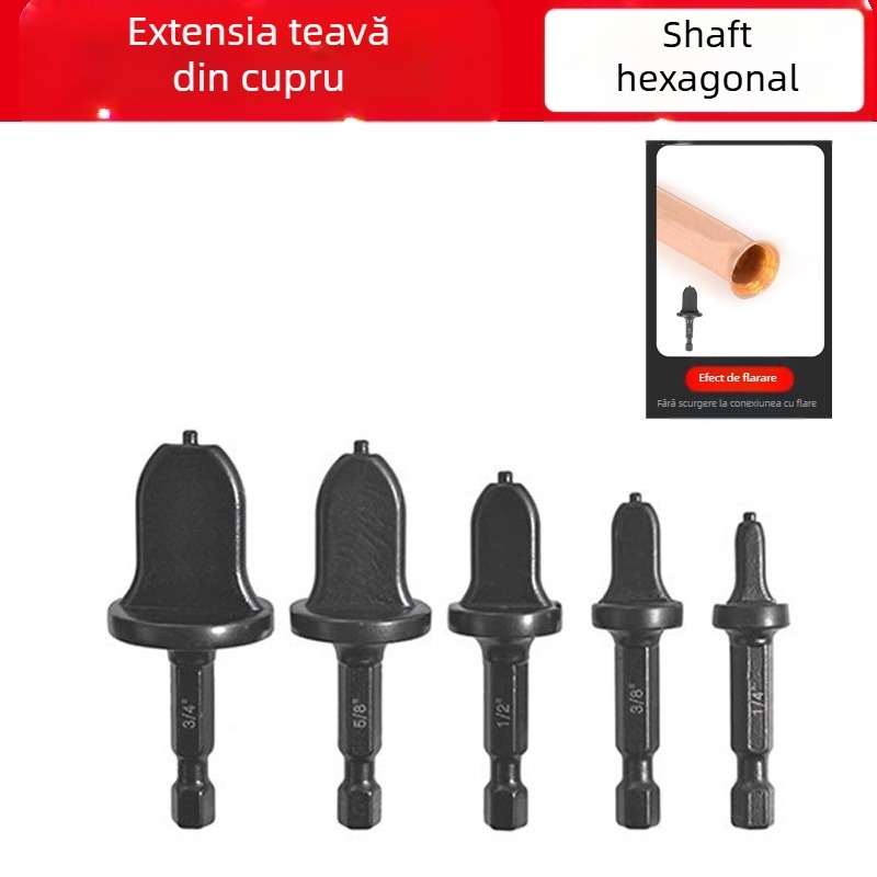 Set extensor țevi din cupru/aluminiu pentru burghiu – 6 piese, ax hexagonal, corp din oțel carbon