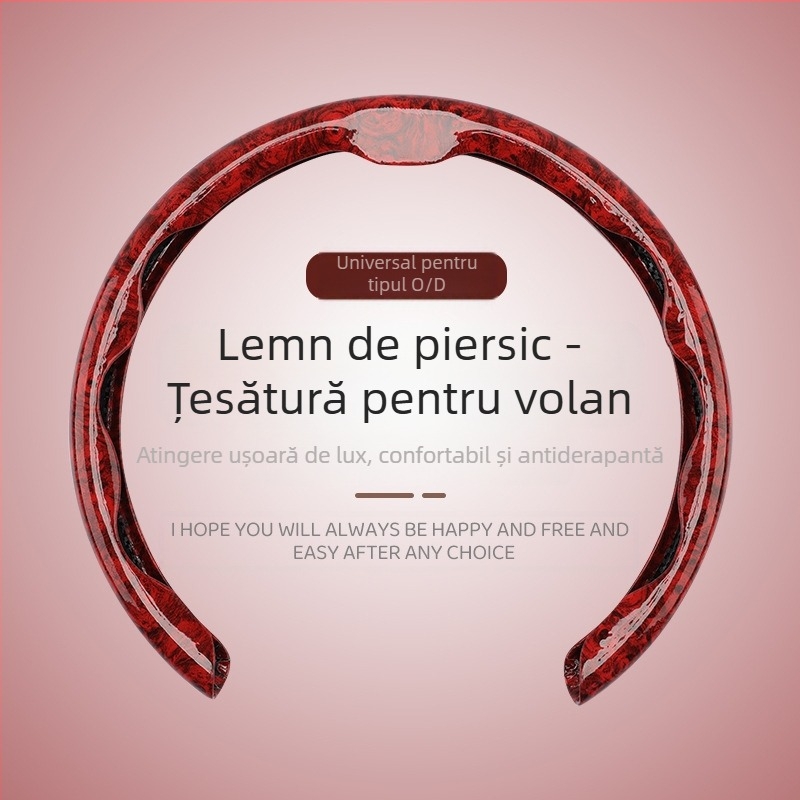 Husă volan, design lemn de piersic 5D, marca 8090, stil original, pentru toate sezoanele, fibră sintetică