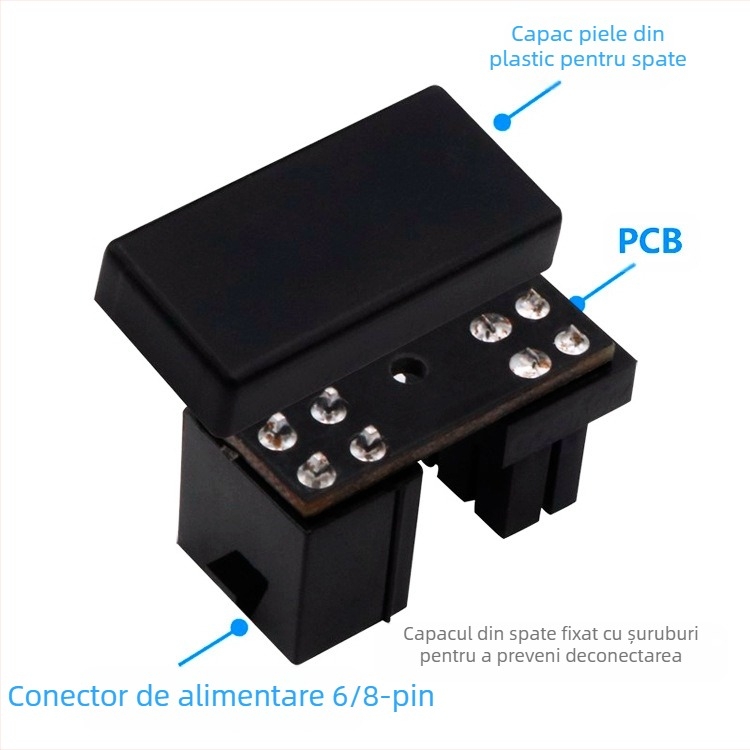Conector de alimentare GPU cu înclinare de 180° ATX 6PIN/8PIN, model Moonlight, material ABS, design antiderapant