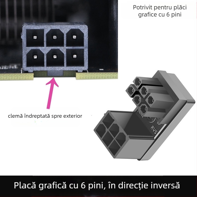 Conector de alimentare GPU cu înclinare de 180° ATX 6PIN/8PIN, model Moonlight, material ABS, design antiderapant