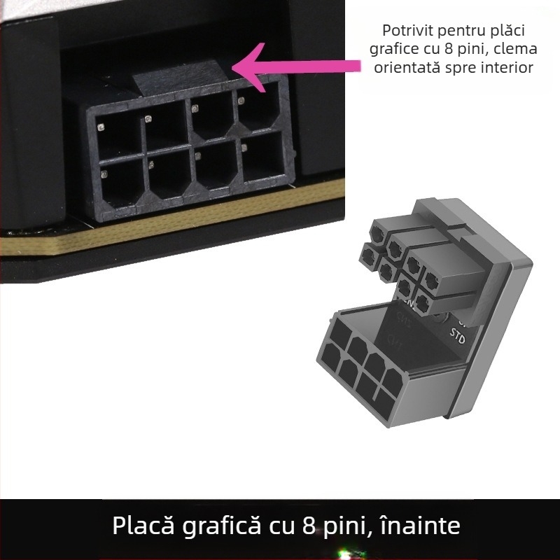 Conector de alimentare GPU cu înclinare de 180° ATX 6PIN/8PIN, model Moonlight, material ABS, design antiderapant