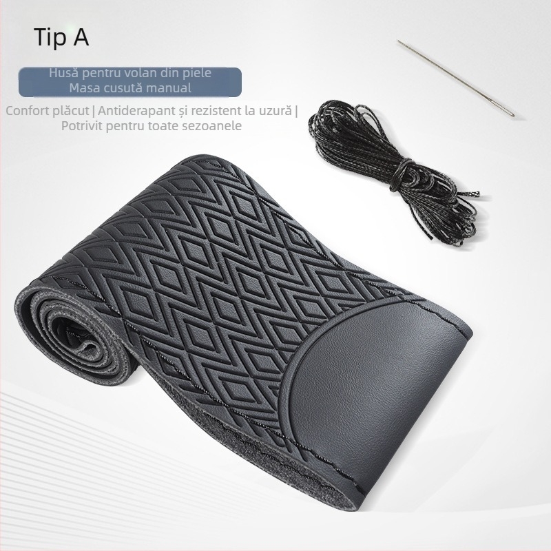 Acoperire volan: model 3D diamant, piele, cusut manual, potrivire universală, suprafață Marthapi