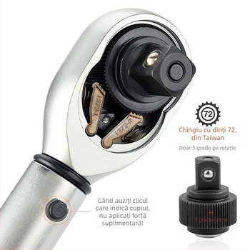 Cheie dinamometrică reglabilă cu mâner ușor, din oțel crom-vanadiu, precizie ±3%, pentru bujii auto și motociclete