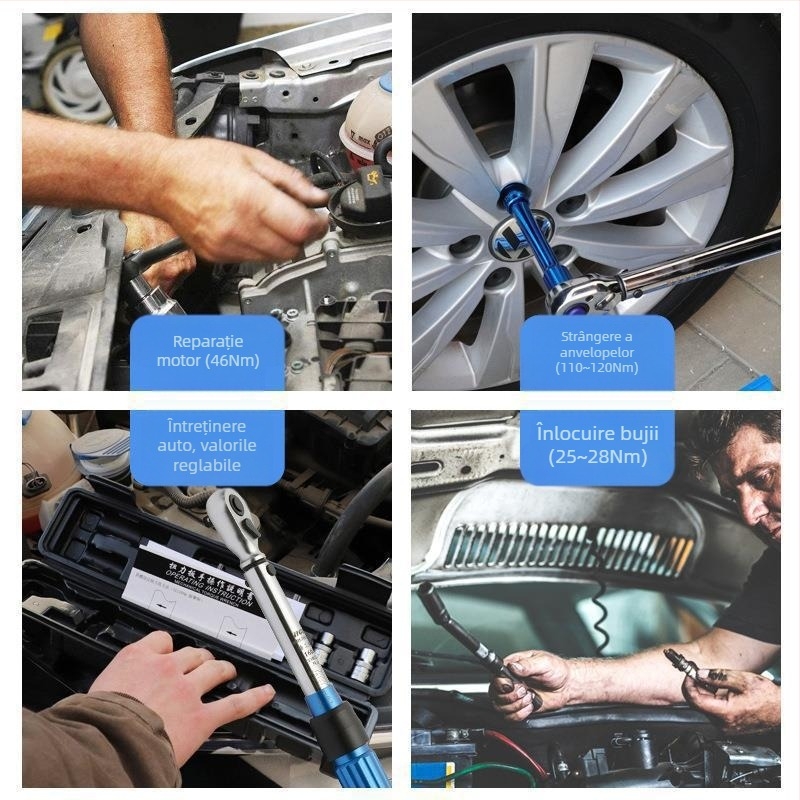 Cheie dinamometrică reglabilă cu mâner ușor, din oțel crom-vanadiu, precizie ±3%, pentru bujii auto și motociclete