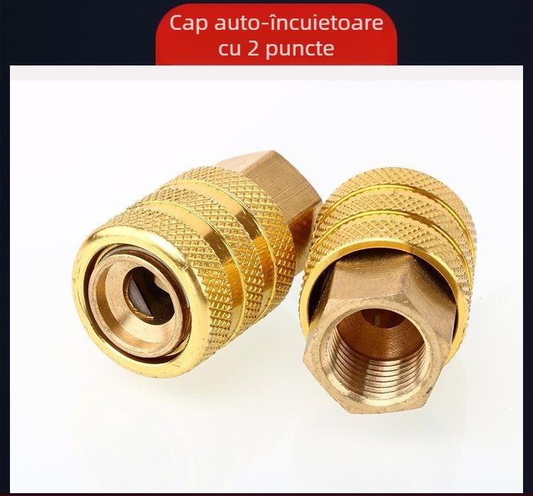 Cuplă pentru valve auto cu duză de aer cu blocare, furtun de umflare, manometru pentru presiunea pneurilor și țeavă extindere aer