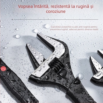Cheie reglabilă universală, din oțel crom-vanadiu, pentru spații înguste, cu mâner scurt, pentru uz casnic și în baie