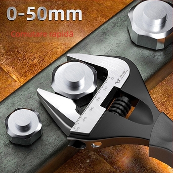 Cheie reglabilă universală, din oțel crom-vanadiu, pentru spații înguste, cu mâner scurt, pentru uz casnic și în baie