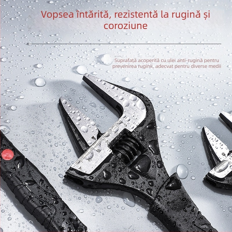 Cheie reglabilă universală, din oțel crom-vanadiu, pentru spații înguste, cu mâner scurt, pentru uz casnic și în baie