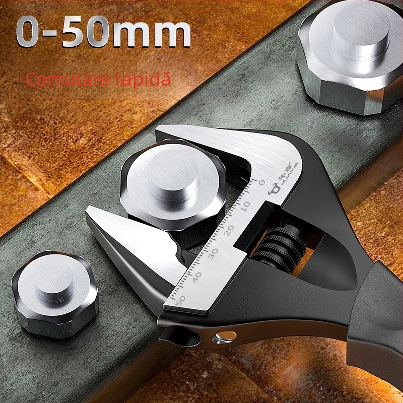 Cheie reglabilă universală, din oțel crom-vanadiu, pentru spații înguste, cu mâner scurt, pentru uz casnic și în baie