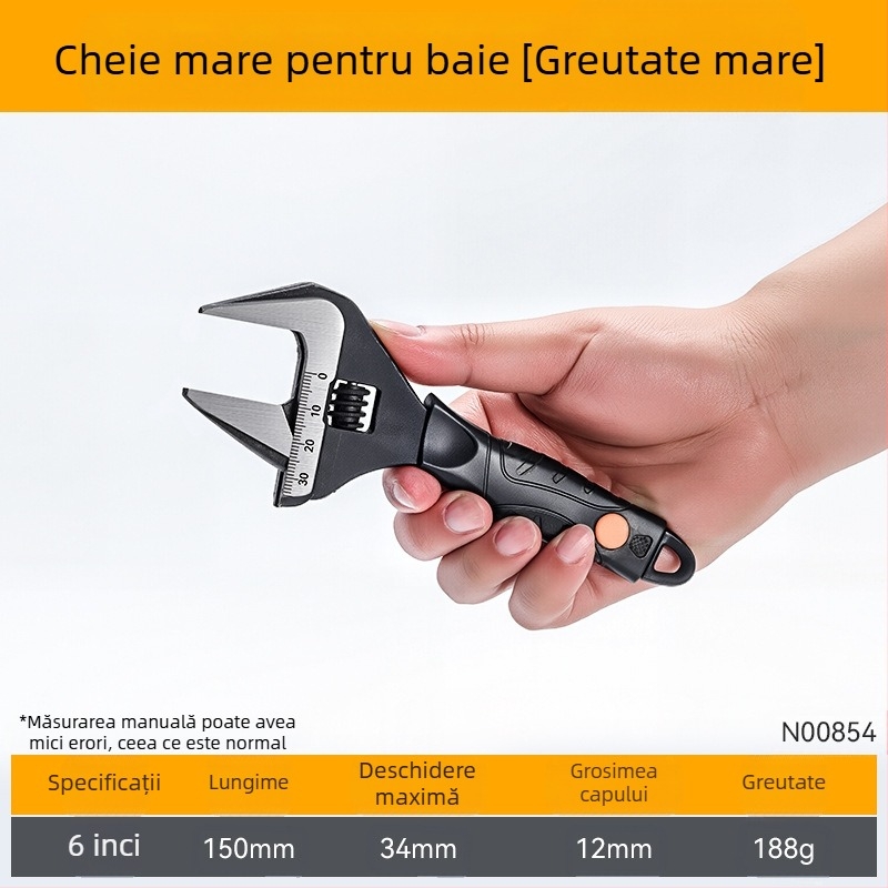 Cheie reglabilă universală, din oțel crom-vanadiu, pentru spații înguste, cu mâner scurt, pentru uz casnic și în baie