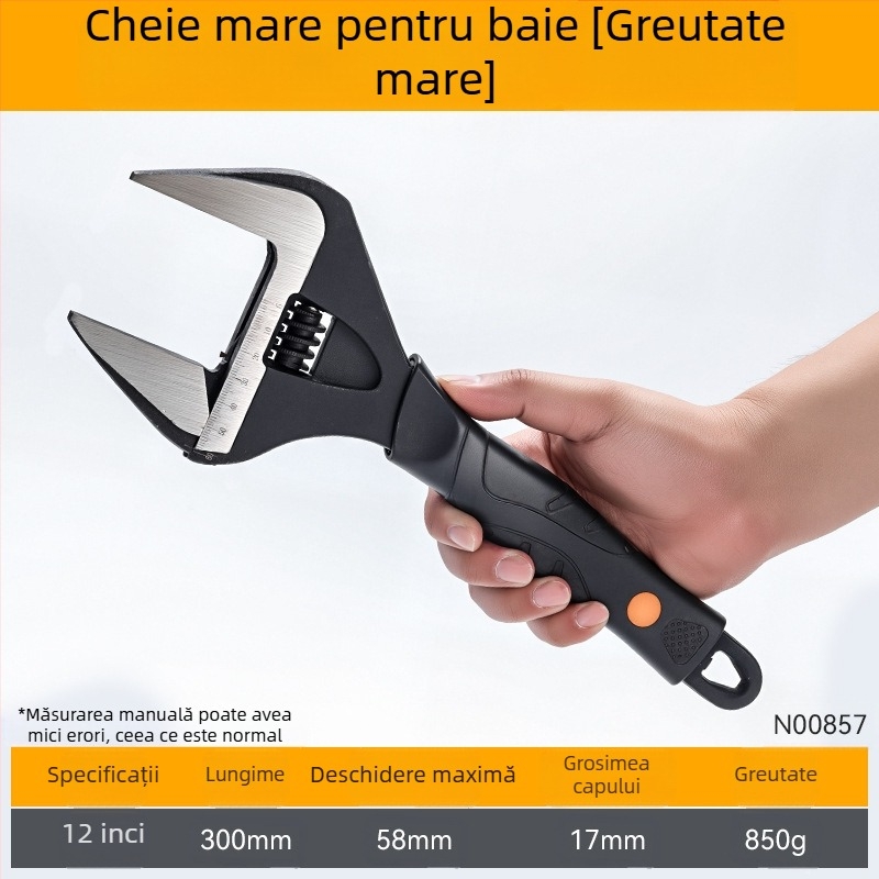 Cheie reglabilă universală, din oțel crom-vanadiu, pentru spații înguste, cu mâner scurt, pentru uz casnic și în baie