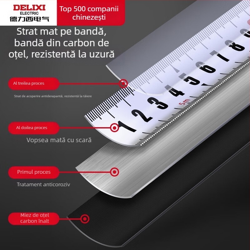 Ruletă de măsurat cu bandă din oțel îngroșată, bandă mai lată, rezistentă la căderi, impermeabilă, de calitate industrială