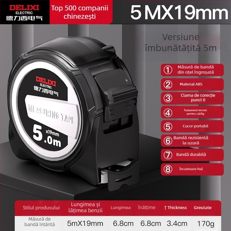 Ruletă de măsurat cu bandă din oțel îngroșată, bandă mai lată, rezistentă la căderi, impermeabilă, de calitate industrială