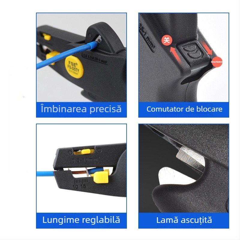 D5 Clește ușor pentru dezizolarea cablurilor, automat, izolat, gură ascuțită, greutate 0.2, Origine: China