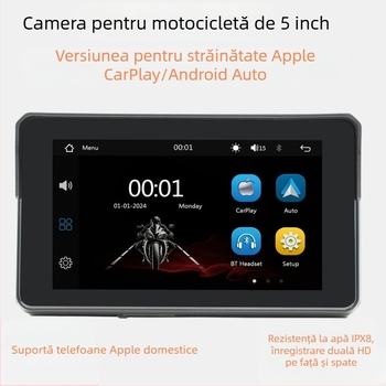 Dashcam pentru motocicletă, Model 505, senzor 5MP, unghi de vizionare 160°, suport TF card până la 128GB, înregistrare ciclică