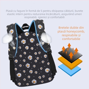 Set trei piese ghiozdane pentru școală, cu model crizantemă, rucsac Oxford, capacitate mare, unisex, pentru elevii clasei a 5-a–a 6-a, stil modern