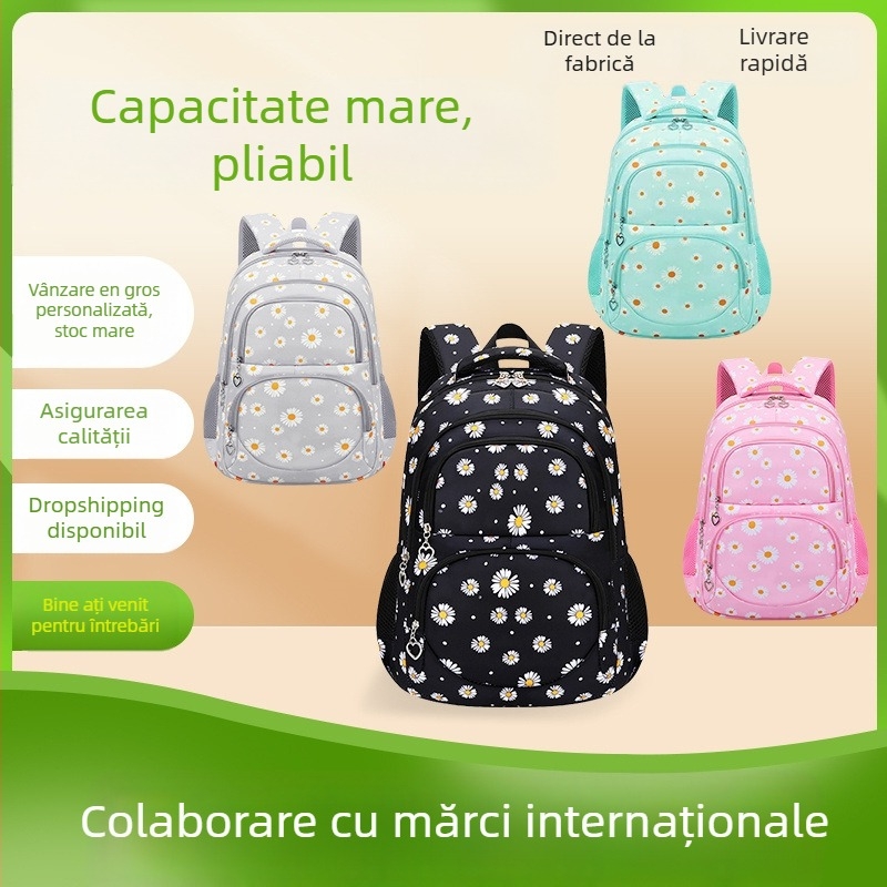 Set trei piese ghiozdane pentru școală, cu model crizantemă, rucsac Oxford, capacitate mare, unisex, pentru elevii clasei a 5-a–a 6-a, stil modern