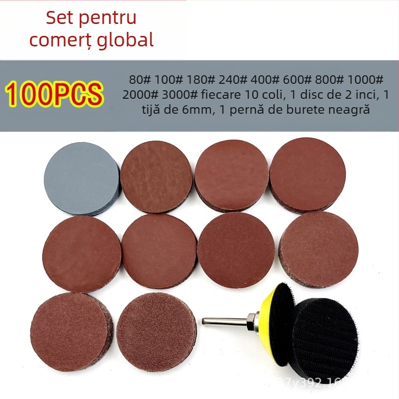 Set discuri șmirghel cu suport velur, autoadeziv, aluminiu oxid, pentru șlefuire și lustruire, lemn/metal/industrial