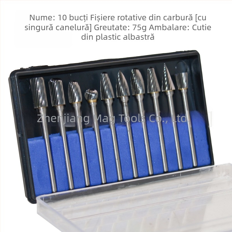 Set de 10 fișiere rotative cu caneluri simple și duble, freză din aliaj dur, unealtă CNC pentru frezare, potrivită pentru oțel și aluminiu